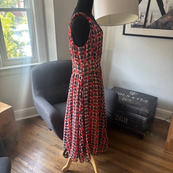 Kate Spade Sheer Silk Dress Black Red Pink block pattern - Picture 3 of 14